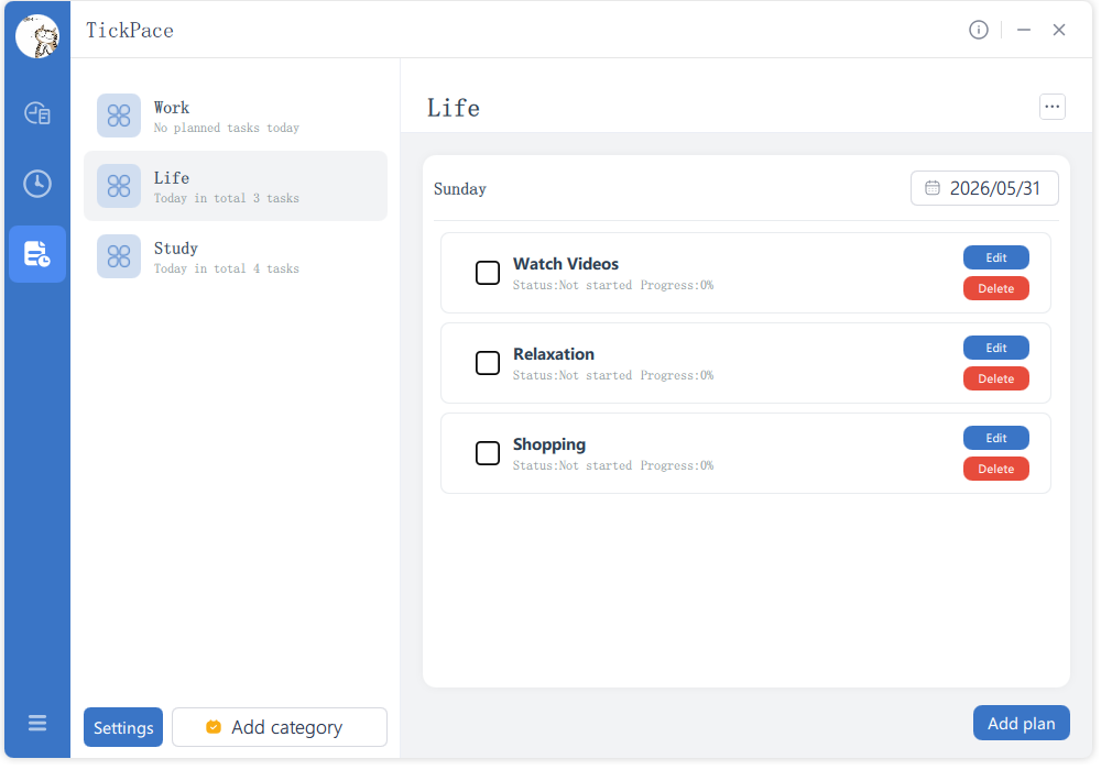 TickPace desktop planner interface