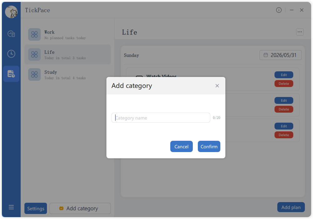Add category dialog