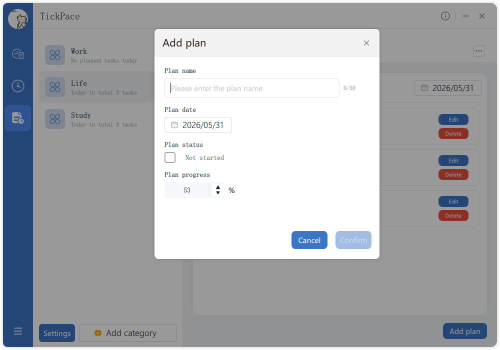 Add plan dialog