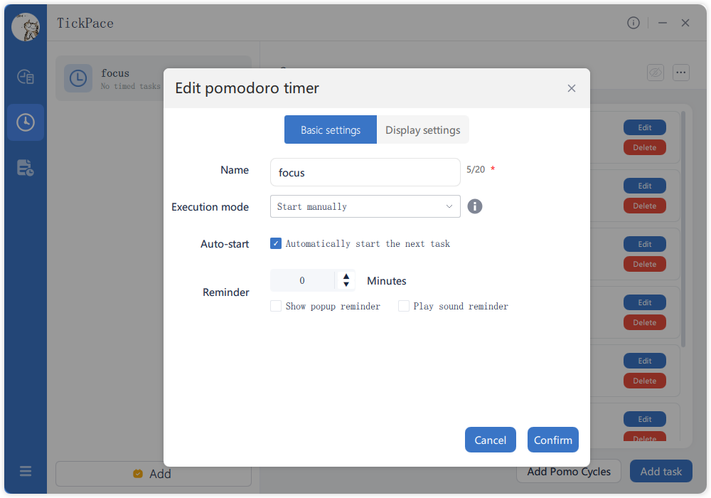 Create Pomodoro timer interface